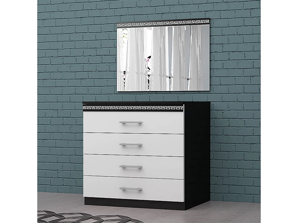 Cassettiera elegante 4 cassetti con maniglie bianca e nera CG25