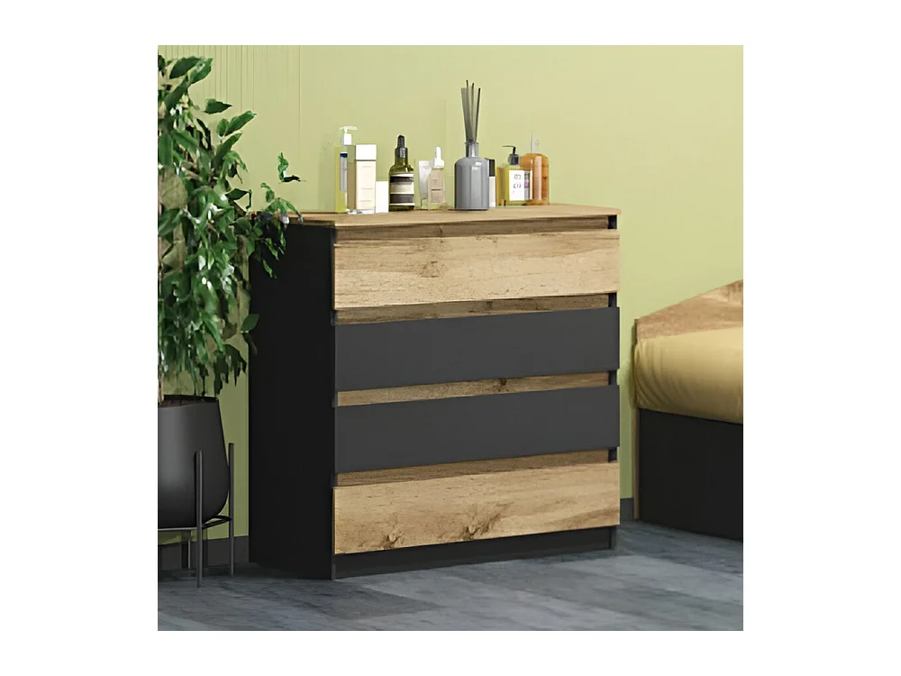 Cassettiera economica con 4 cassetti rovere/antracite CG2