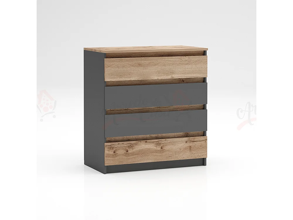 Cassettiera economica con 4 cassetti rovere/antracite CG2