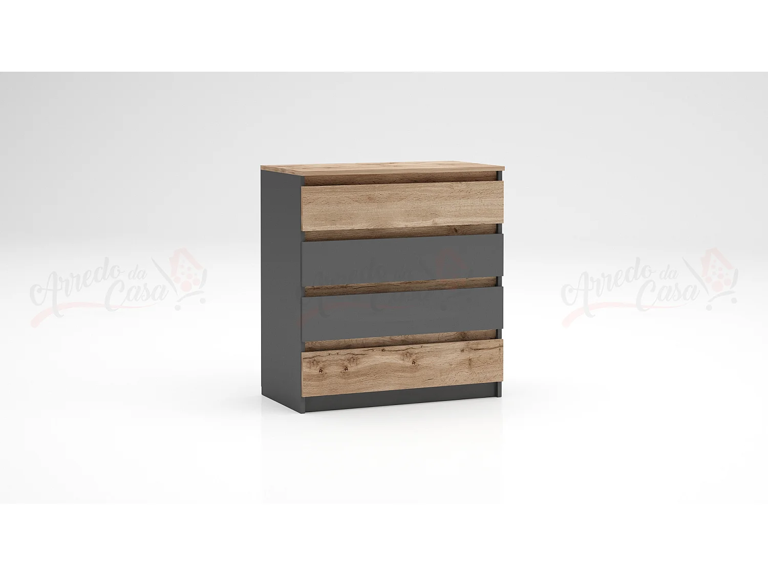 Cassettiera economica con 4 cassetti rovere/antracite CG2