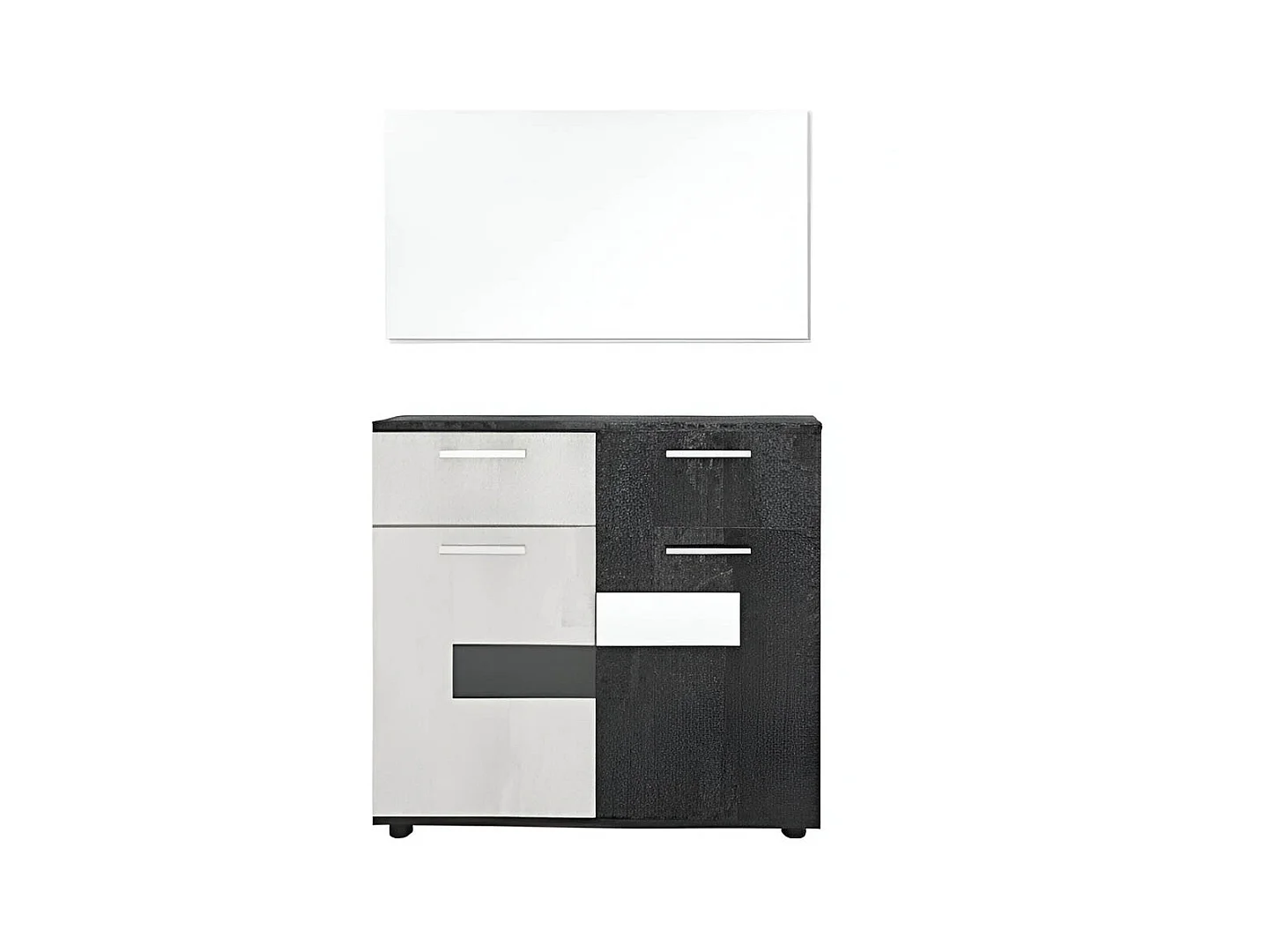 Comò moderno bicolore con 2 cassetti e 2 ante bianco e nero ruvido CG24
