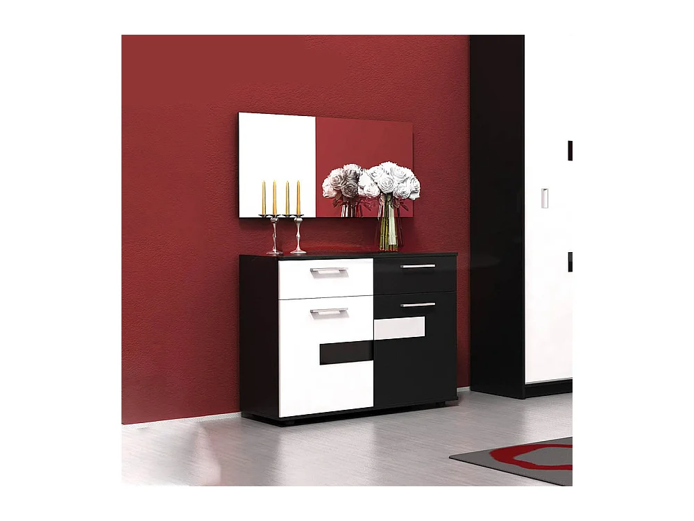 Comò moderno bicolore con 2 cassetti e 2 ante bianco e nero lucido CG24