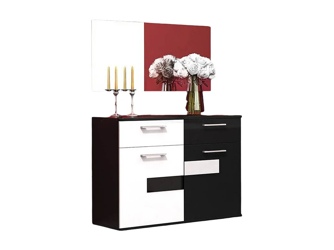 Comò moderno bicolore con 2 cassetti e 2 ante bianco e nero lucido CG24