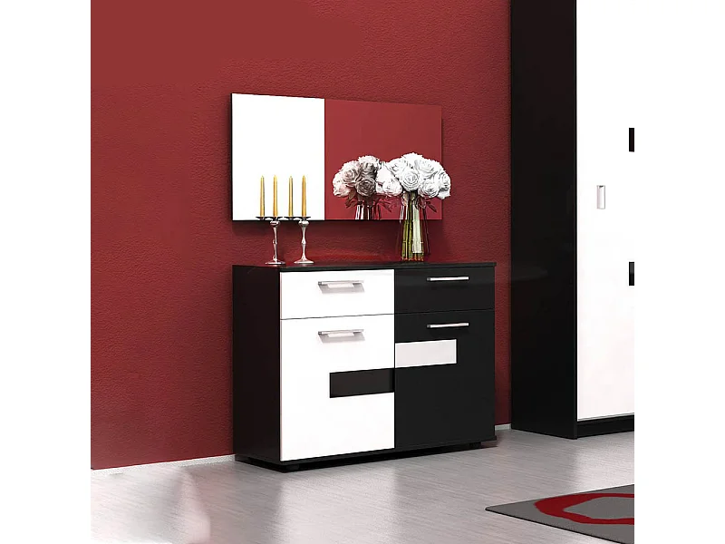 Comò moderno bicolore con 2 cassetti e 2 ante bianco e nero lucido CG24