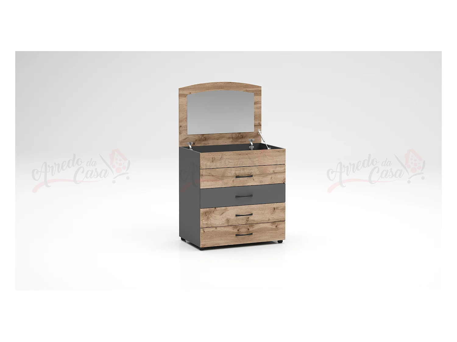 Comò classico con specchio a scomparsa rovere/antracite CG37