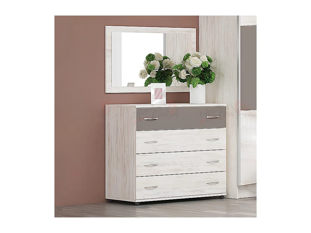 Cassettiera per camera da letto con 4 cassetti quercia bianca e cappuccino CG7