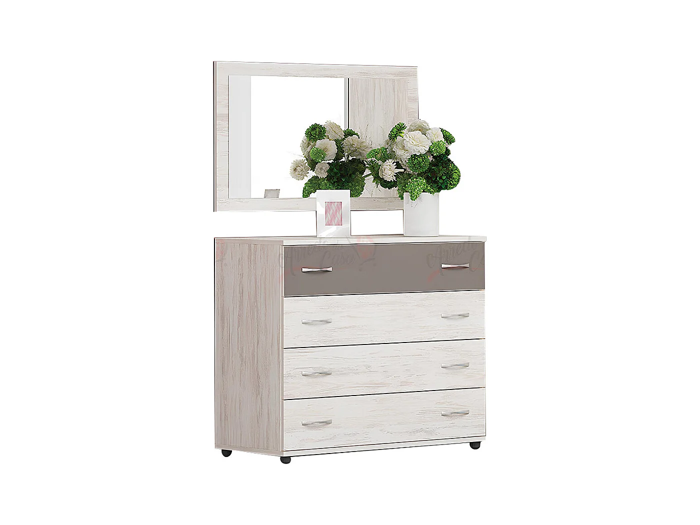 Cassettiera per camera da letto con 4 cassetti quercia bianca e cappuccino CG7