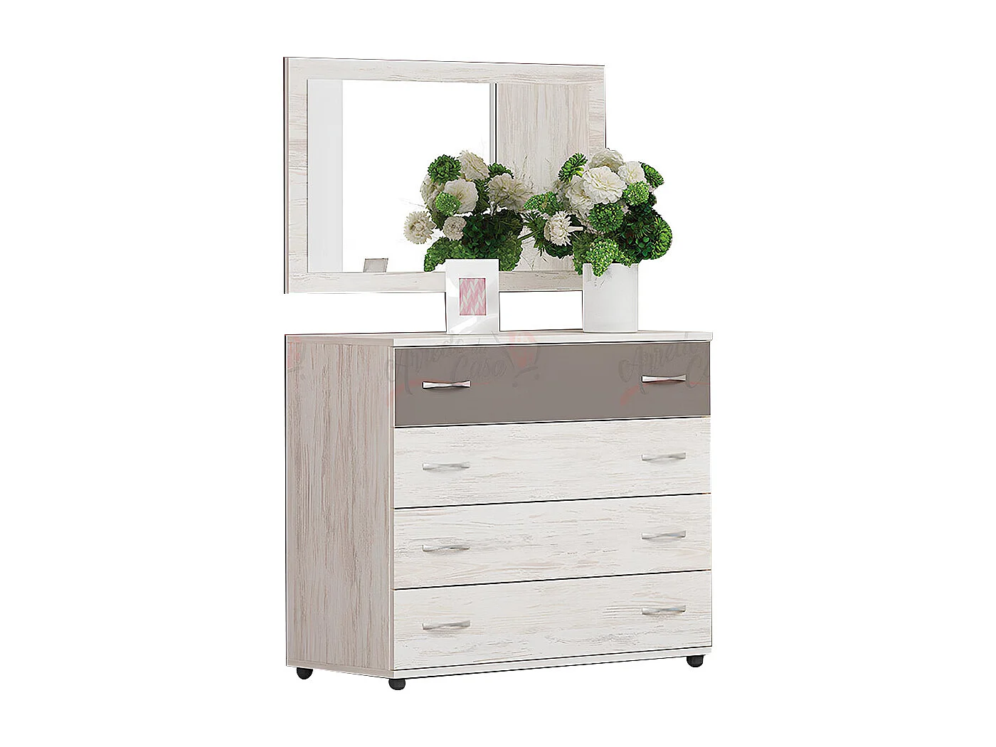 Cassettiera per camera da letto con 4 cassetti quercia bianca e cappuccino CG7