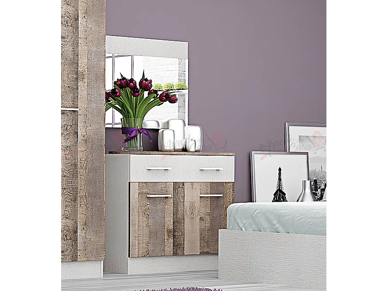 Comò per camera da letto con 2 ante e 1 cassetto in lino e noce scuro CG11