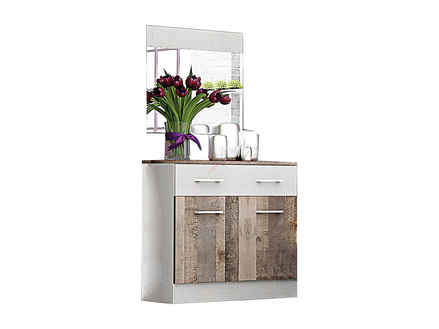 Comò per camera da letto con 2 ante e 1 cassetto in lino e noce scuro CG11