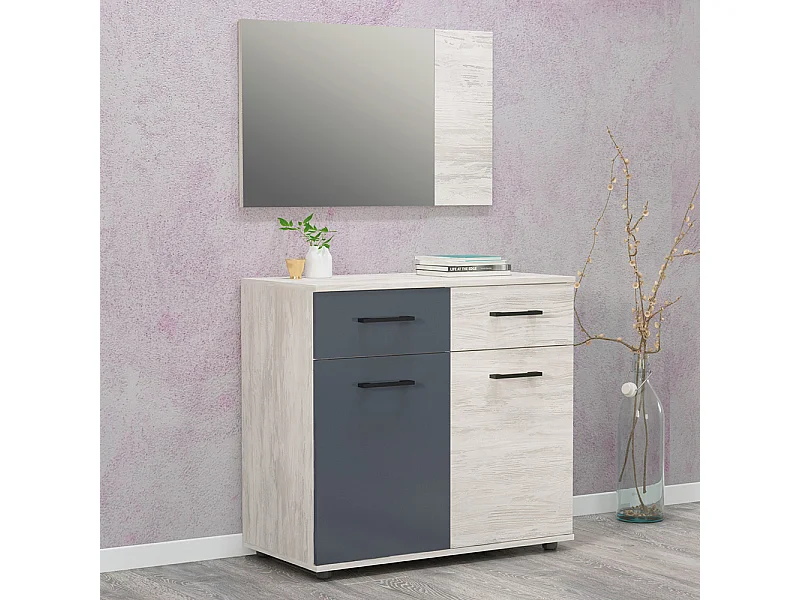 Comò per camera da letto 85x79 cm in bianco legno e grigio CG32