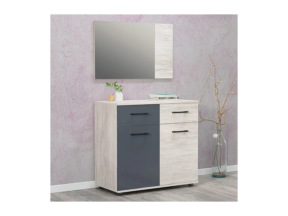 Comò per camera da letto 85x79 cm in bianco legno e grigio CG32