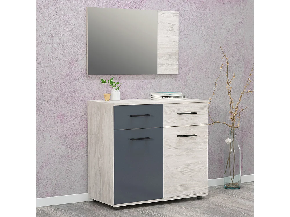 Comò per camera da letto 85x79 cm in bianco legno e grigio CG32