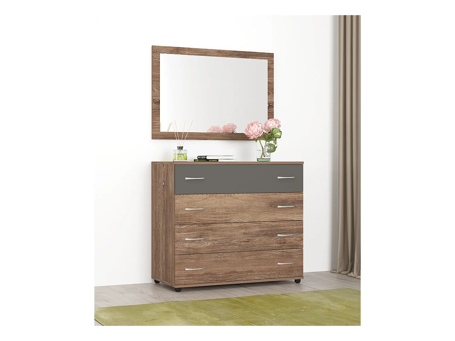 Cassettiera per camera da letto con 4 cassetti marrone e antracite CG7