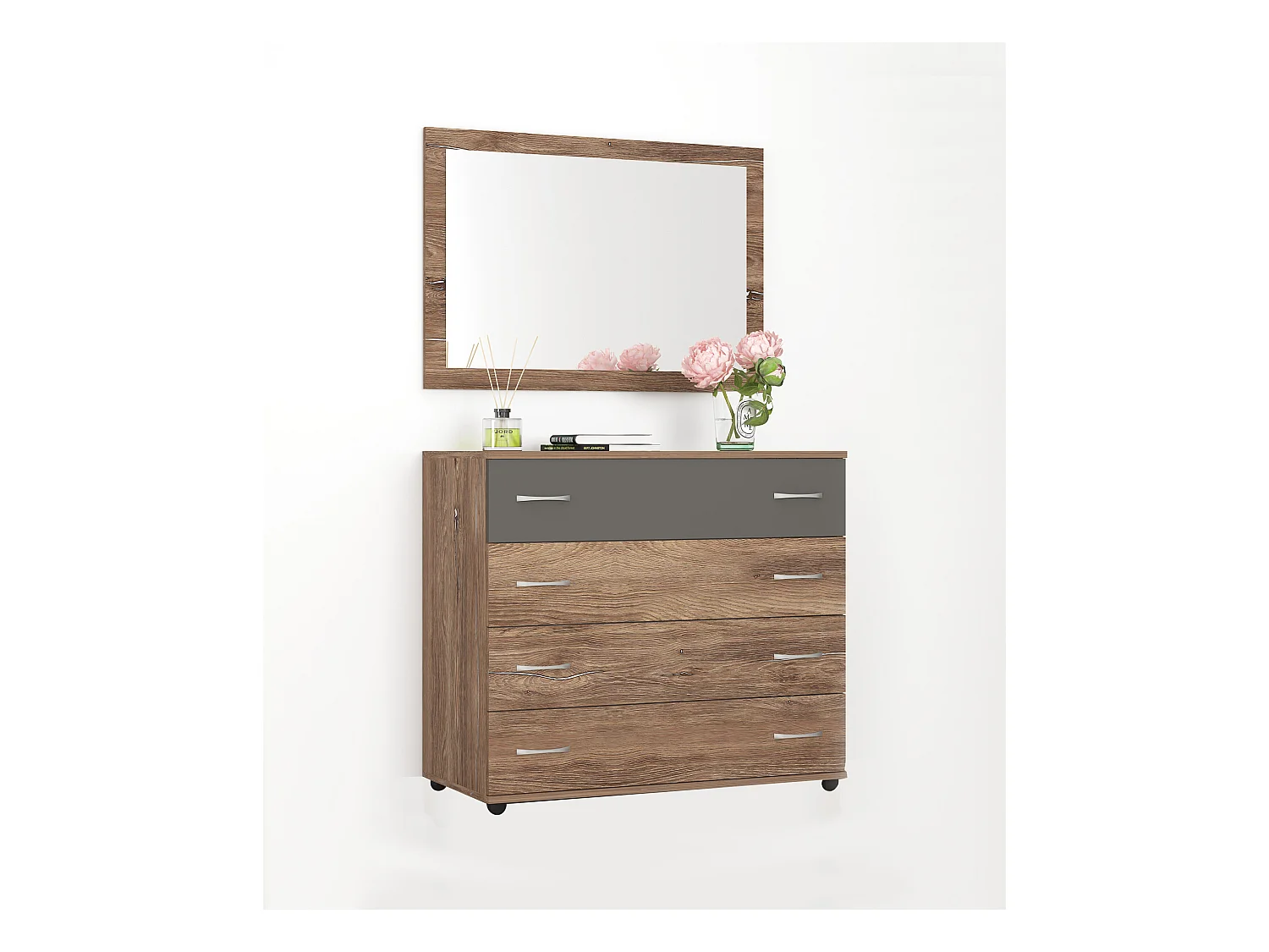 Cassettiera per camera da letto con 4 cassetti marrone e antracite CG7