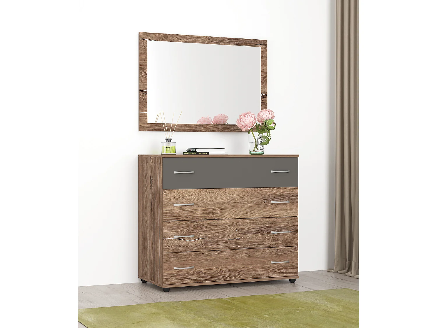 Cassettiera per camera da letto con 4 cassetti marrone e antracite CG7