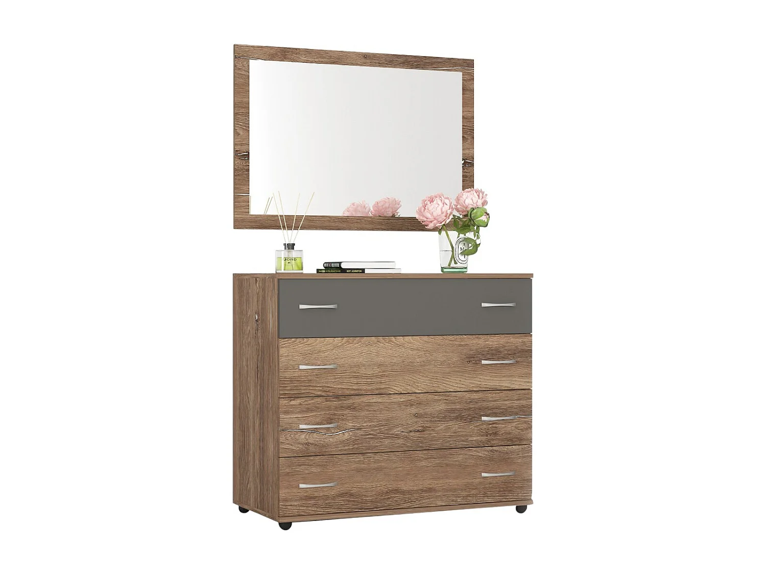 Cassettiera per camera da letto con 4 cassetti marrone e antracite CG7