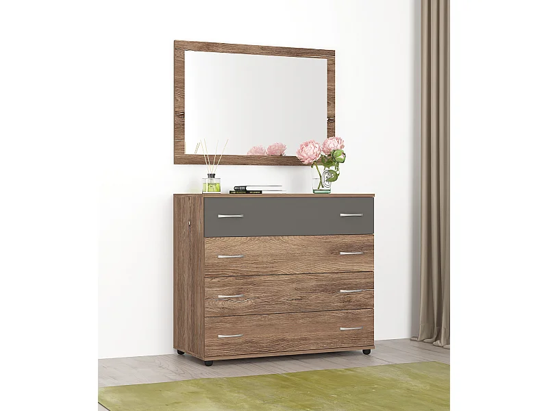 Cassettiera per camera da letto con 4 cassetti marrone e antracite CG7