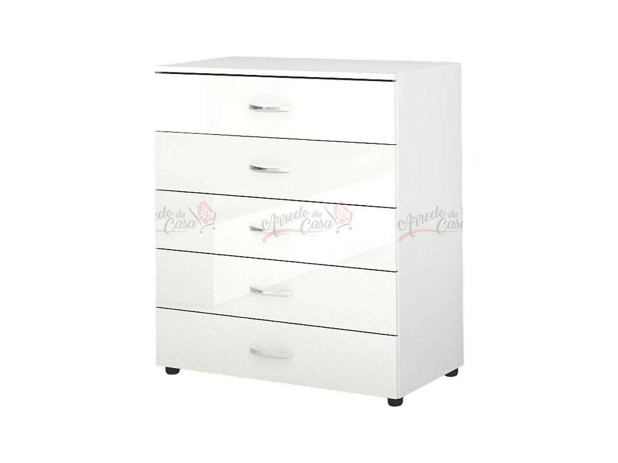 comò da camera da notte design moderno con cinque cassetti CG5 80x91 bianco legno