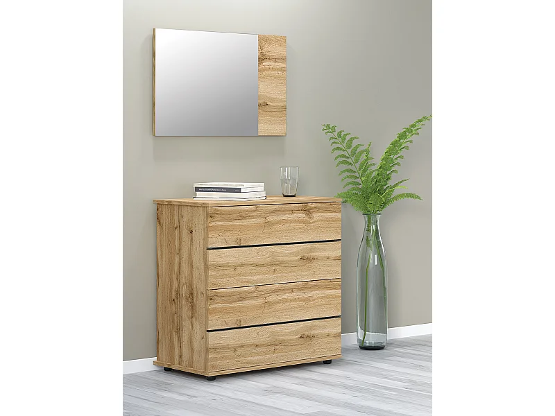 Cassettiera moderna con 4 cassetti in rovere naturale CG35