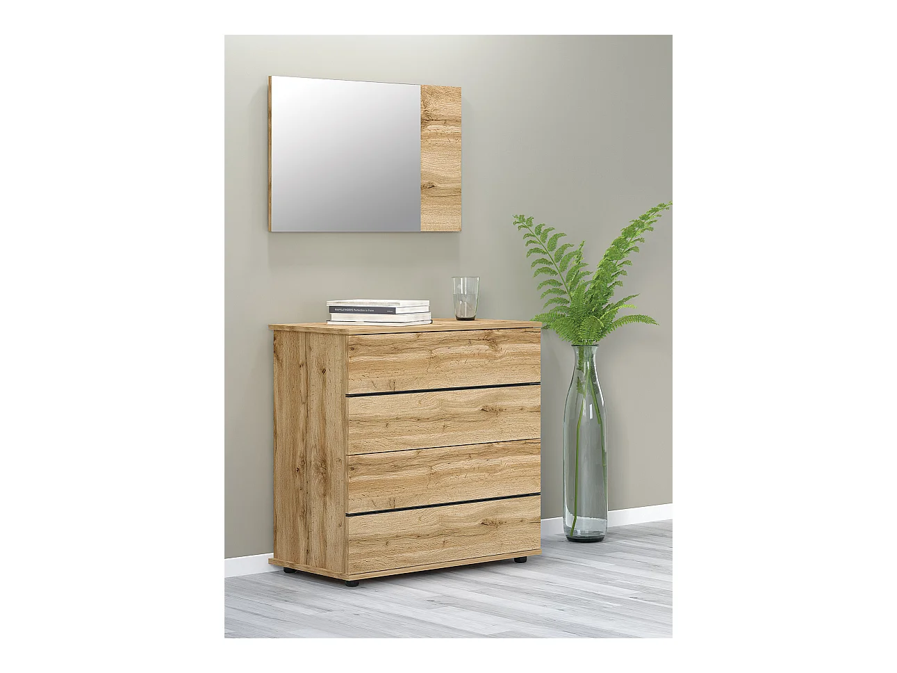 Cassettiera moderna con 4 cassetti in rovere naturale CG35