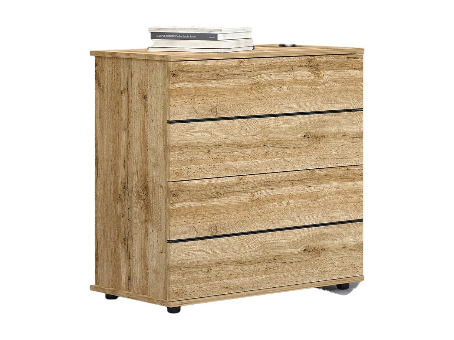 Cassettiera moderna con 4 cassetti in rovere naturale CG35