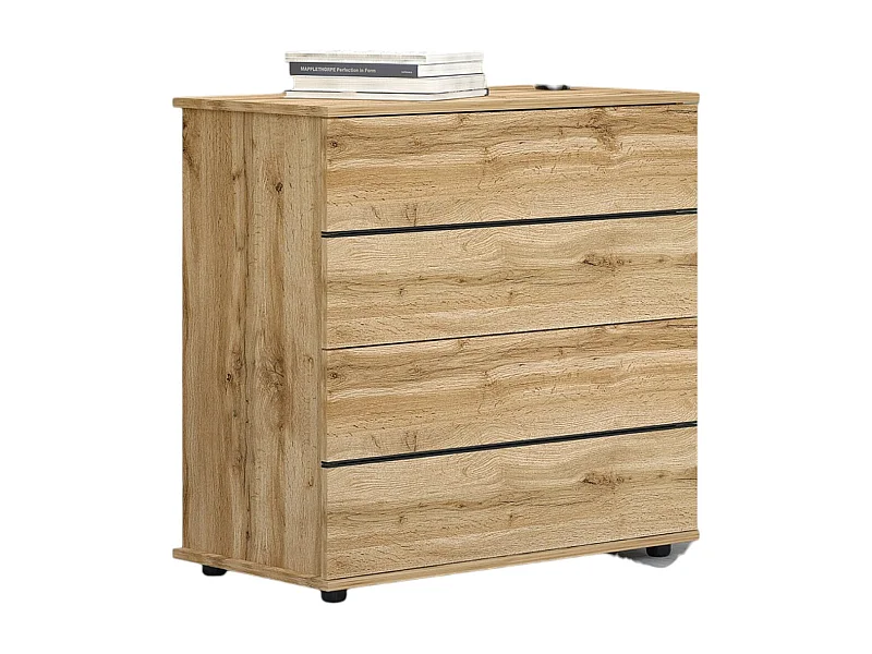 Cassettiera moderna con 4 cassetti in rovere naturale CG35