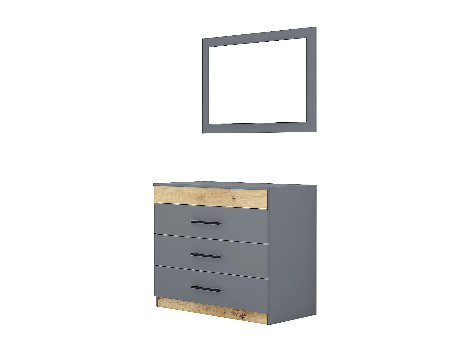 Cassettiera moderna per camera da letto con 3 cassetti in grigio grafite e rovere CG27