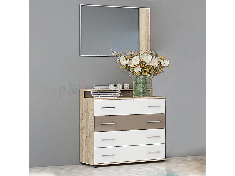 Cassettiera moderna con 4 cassetti rovere, bianco e cappuccino CG31