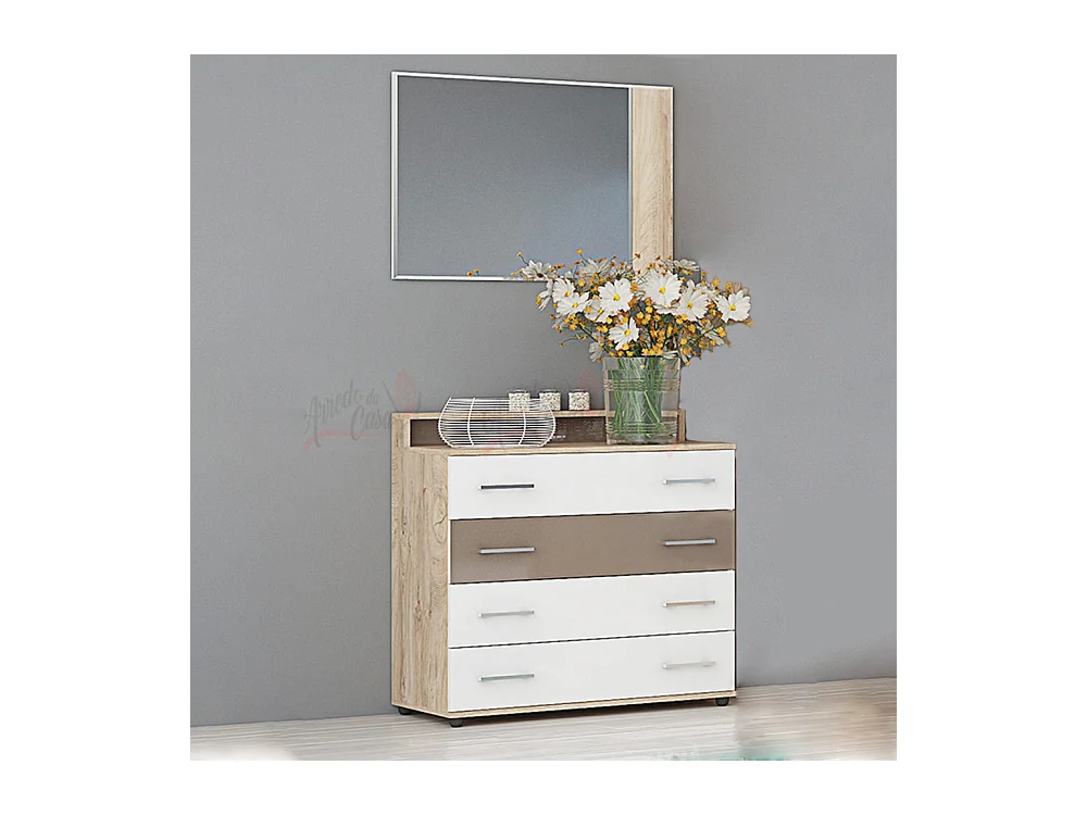 Cassettiera moderna con 4 cassetti rovere, bianco e cappuccino CG31