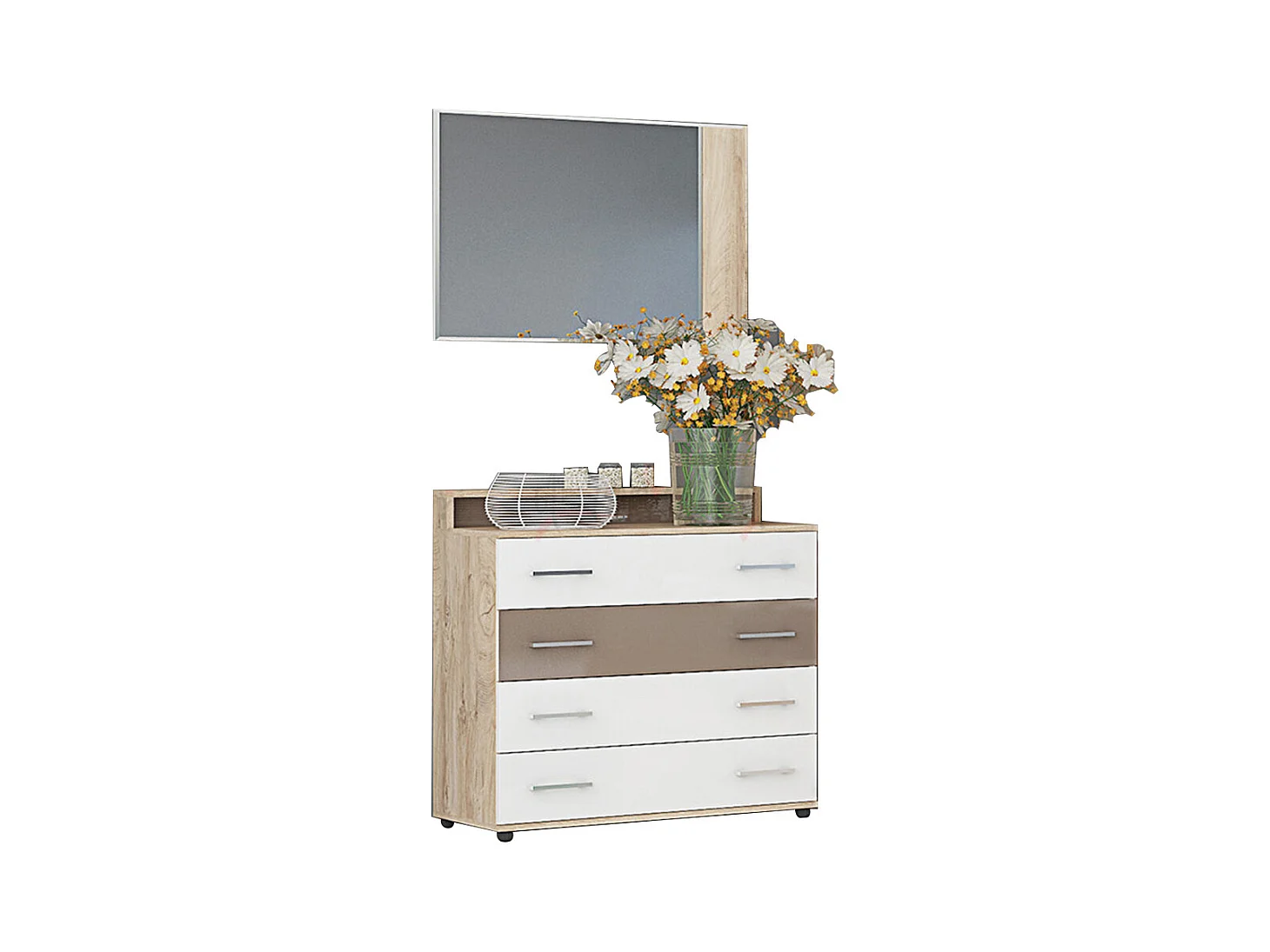 Cassettiera moderna con 4 cassetti rovere, bianco e cappuccino CG31