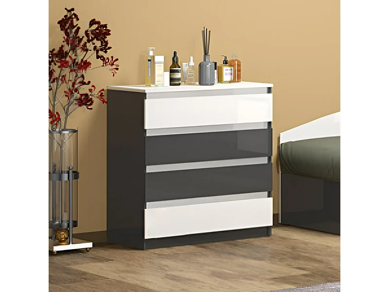 Cassettiera economica con 4 cassetti bianco lucido/antracite CG2