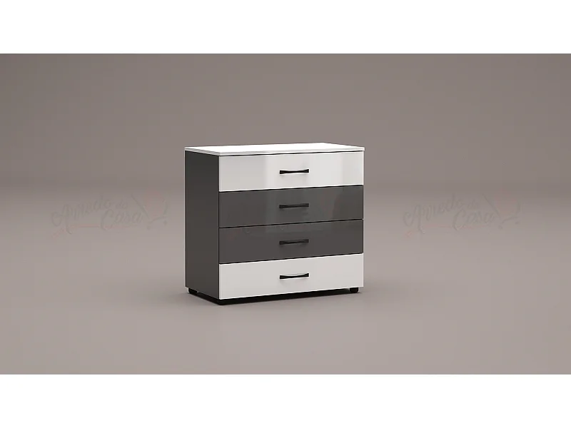 comò da camera da notte design moderno con quattro cassetti CG4 80x74 bianco e grigio lucido