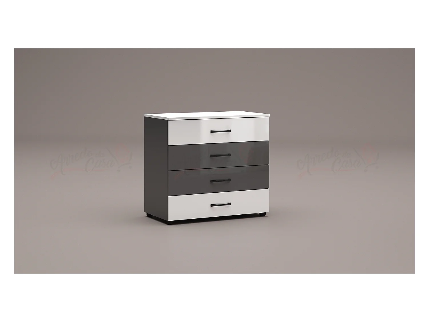 comò da camera da notte design moderno con quattro cassetti CG4 80x74 bianco e grigio lucido