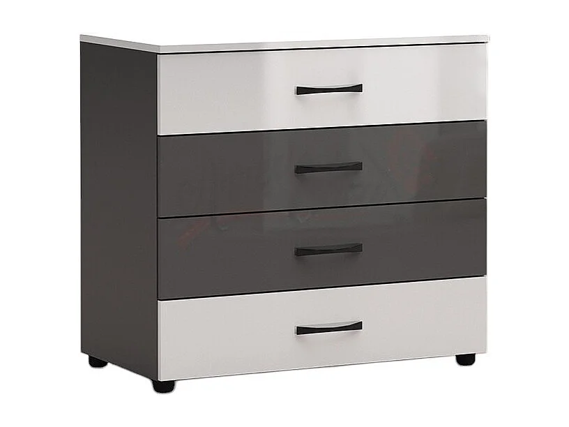 comò da camera da notte design moderno con quattro cassetti CG4 80x74 bianco e grigio lucido