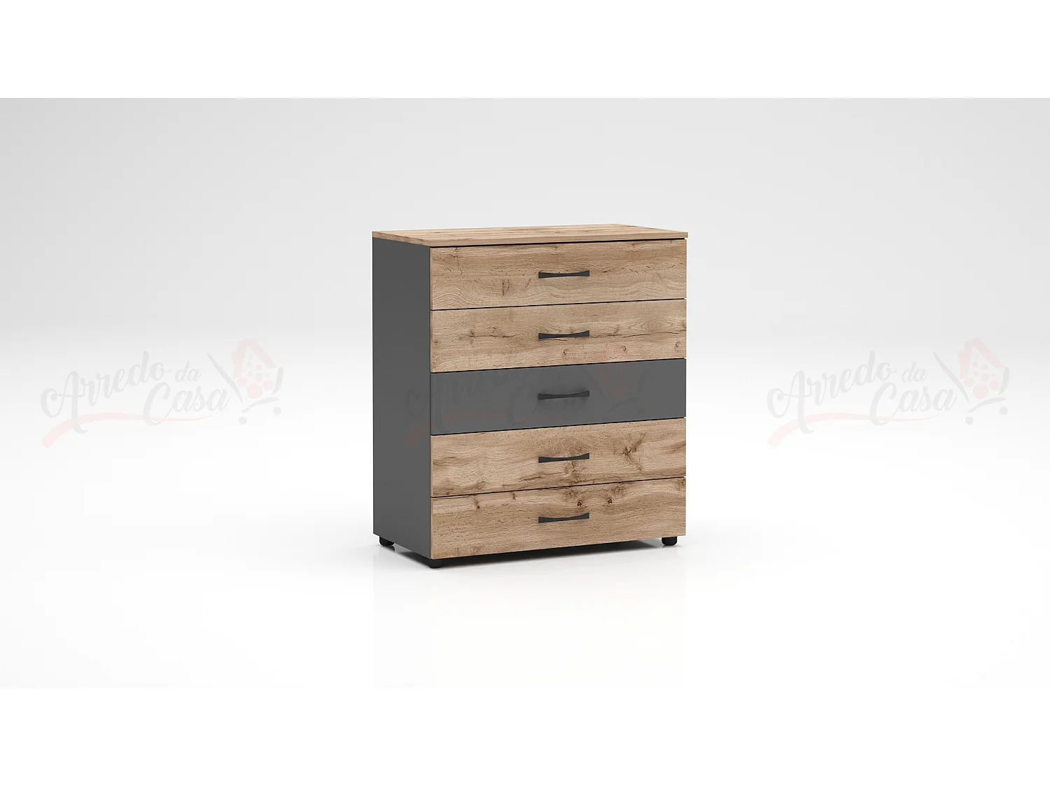 comò da camera da notte design moderno con cinque cassetti CG5 80x91 rovere e antracite