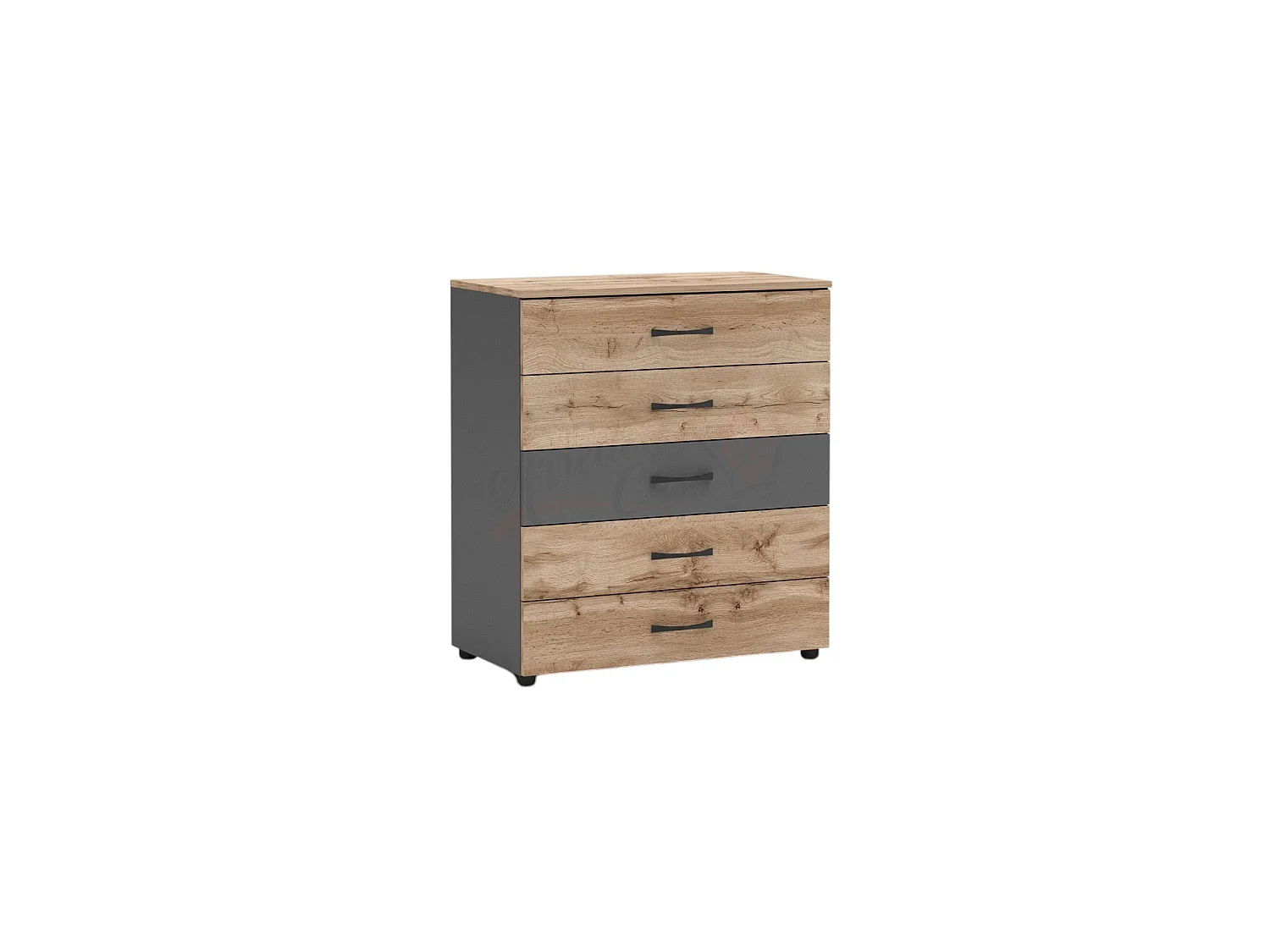 comò da camera da notte design moderno con cinque cassetti CG5 80x91 rovere e antracite