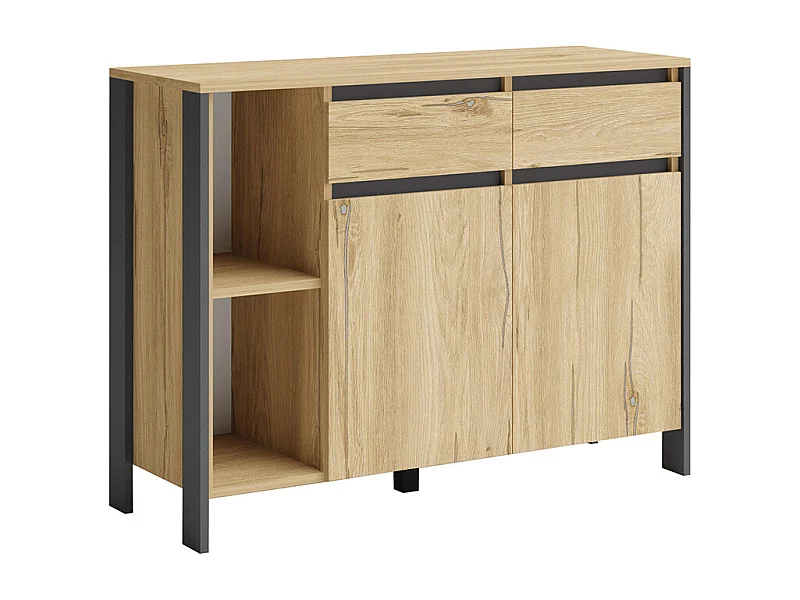 Cassettiera moderna con cassetti e vani 120x93 rovere chiaro e antracite CG38