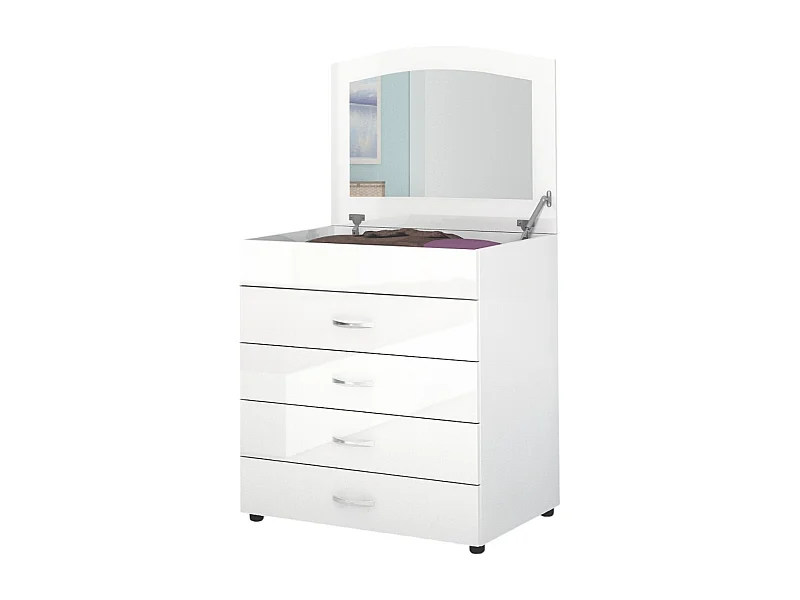 Comò classico con specchio a scomparsa bianco lucido CG37