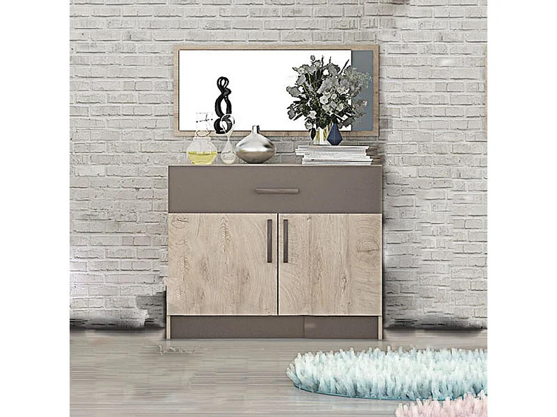 Comò moderno per camera da letto in rovere chiaro e beige scuro CG34