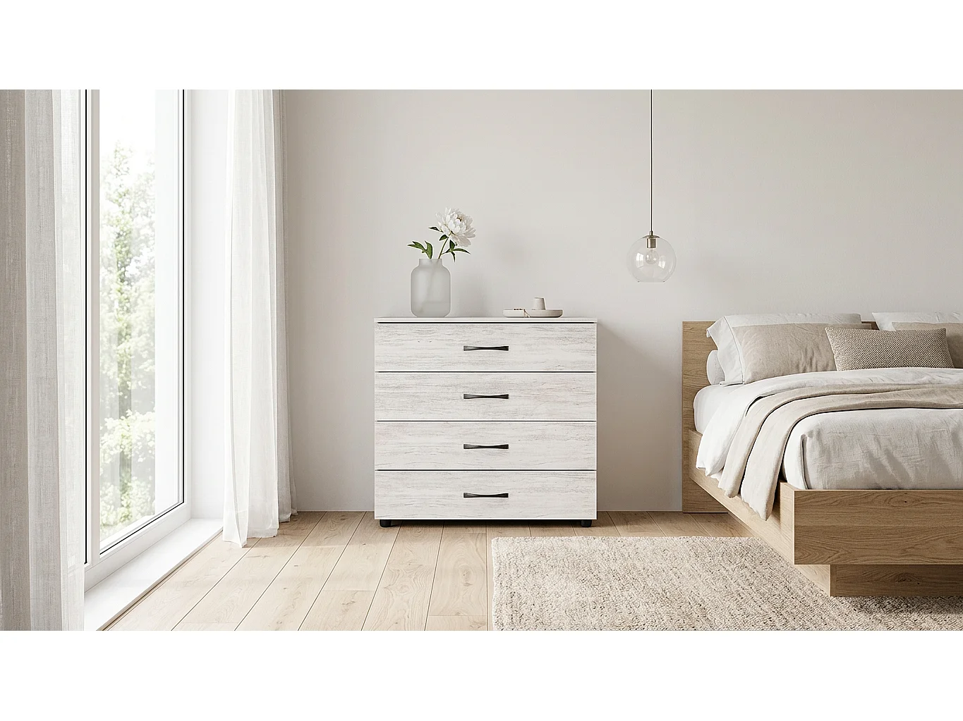 Comò da camera da notte design moderno con quattro cassetti  80x74 bianco legno CG4