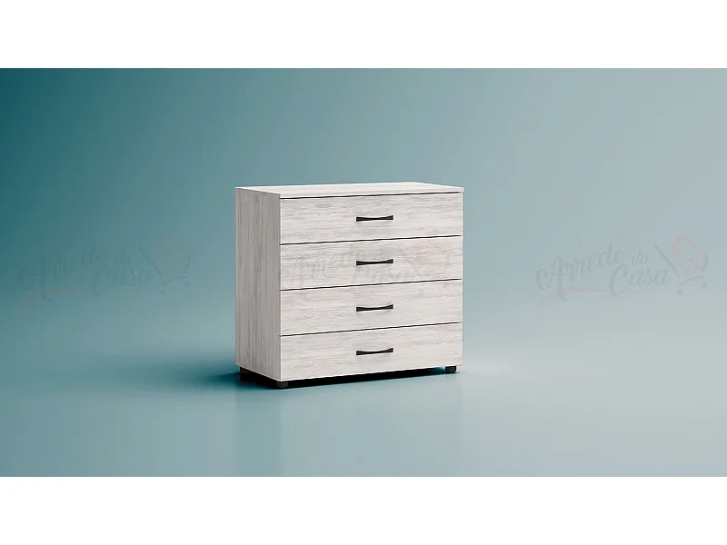 Comò da camera da notte design moderno con quattro cassetti CG4 80x74 bianco legno