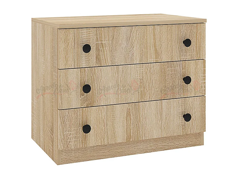 Comò da camera da letto effetto legno minimalista con tre cassetti 70x57 rovere CSMG1