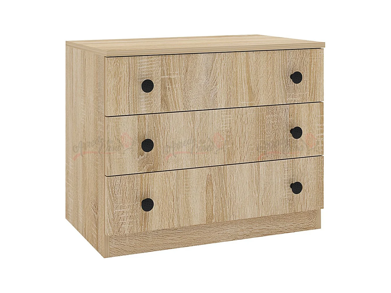 Comò da camera da letto effetto legno minimalista con tre cassetti 70x57 rovere CSMG1