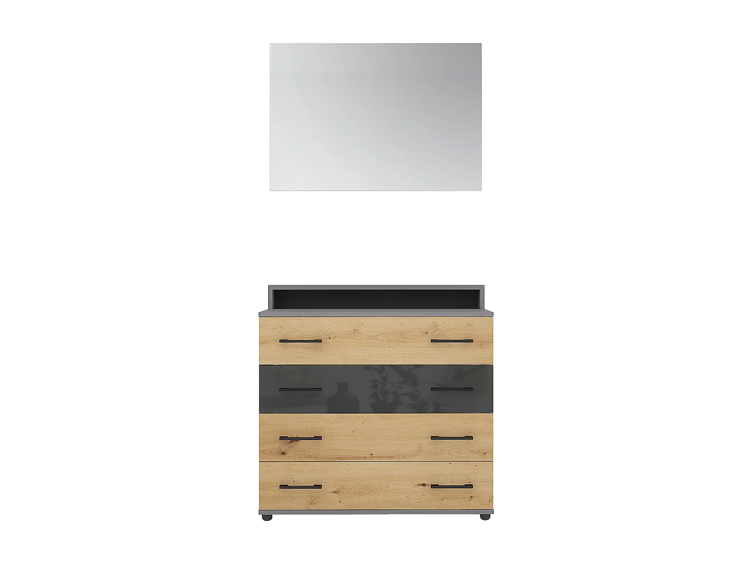 Cassettiera moderna con 4 cassetti rovere e grigio lucido CG31