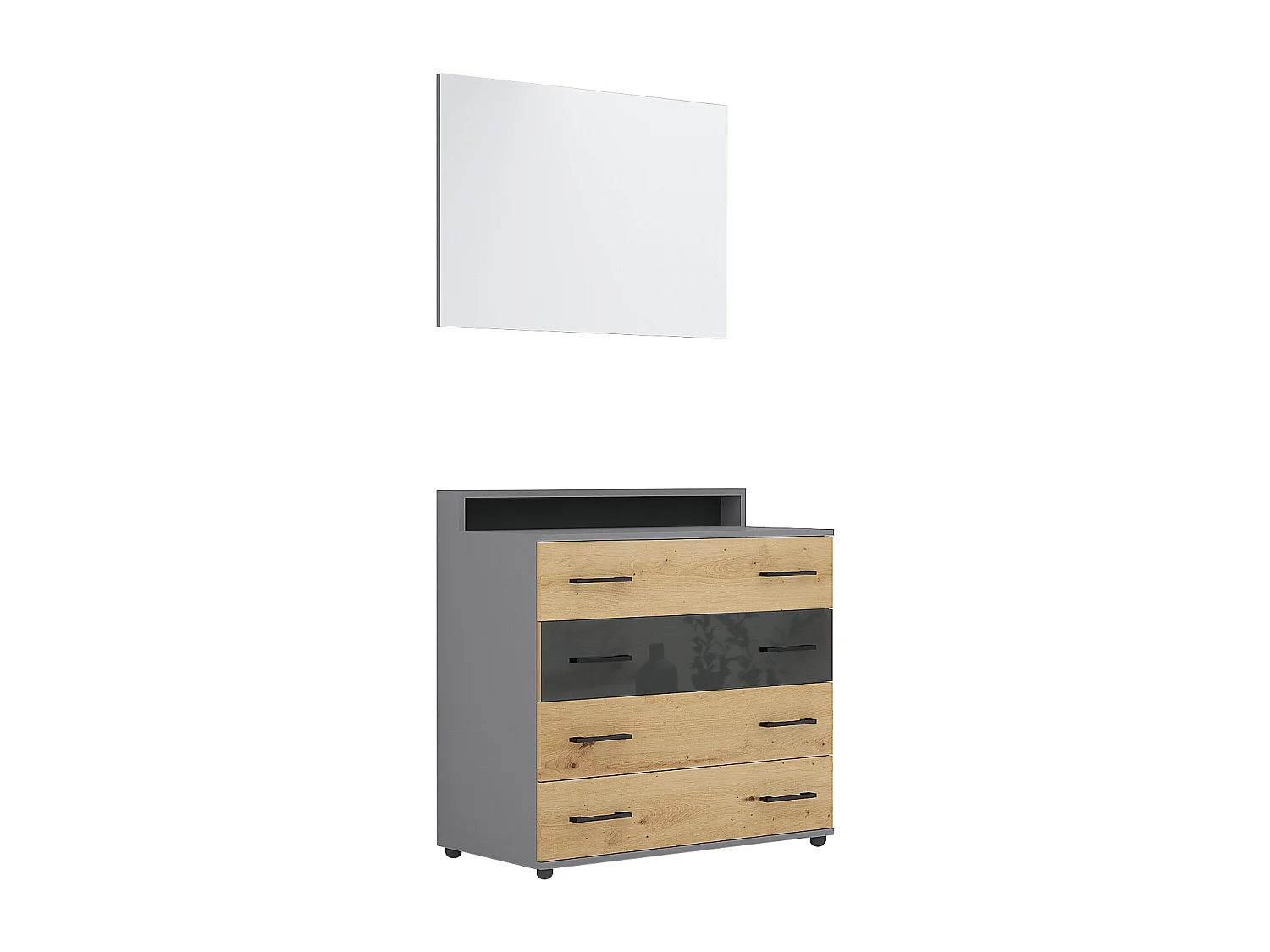 Cassettiera moderna con 4 cassetti rovere e grigio lucido CG31