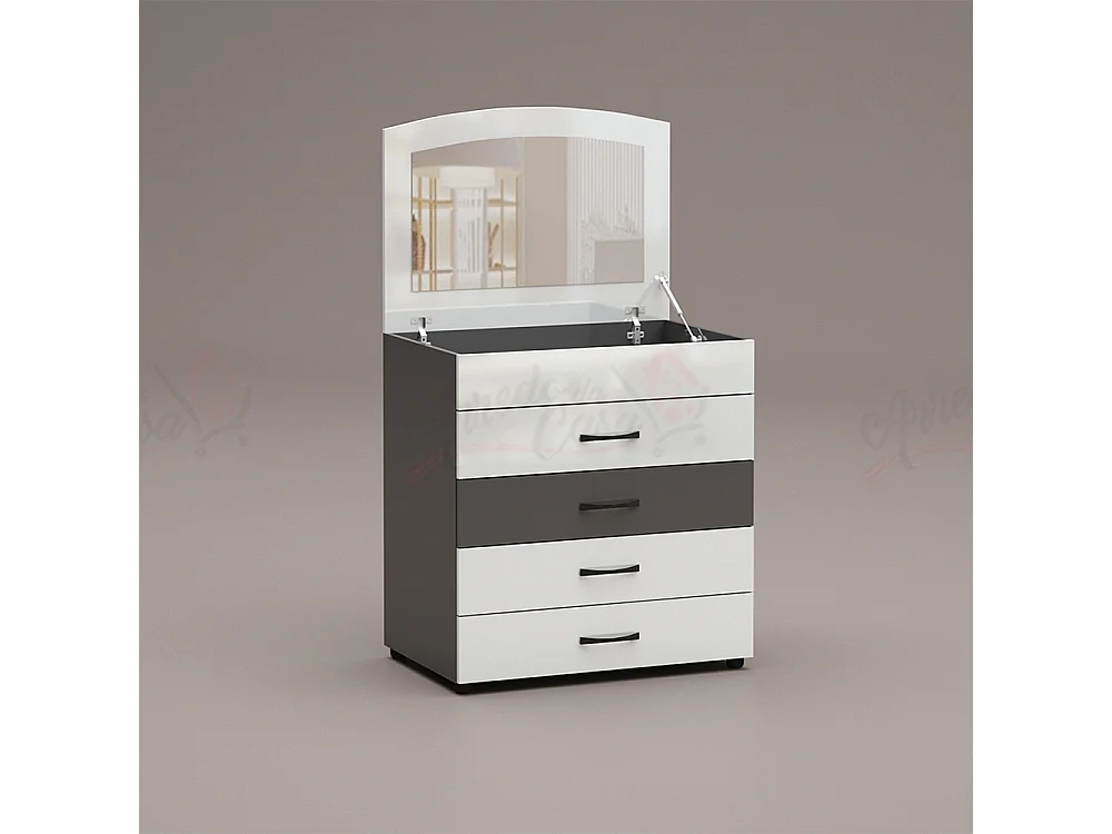 Comò classico con specchio a scomparsa bianco lucido/antracite CG37