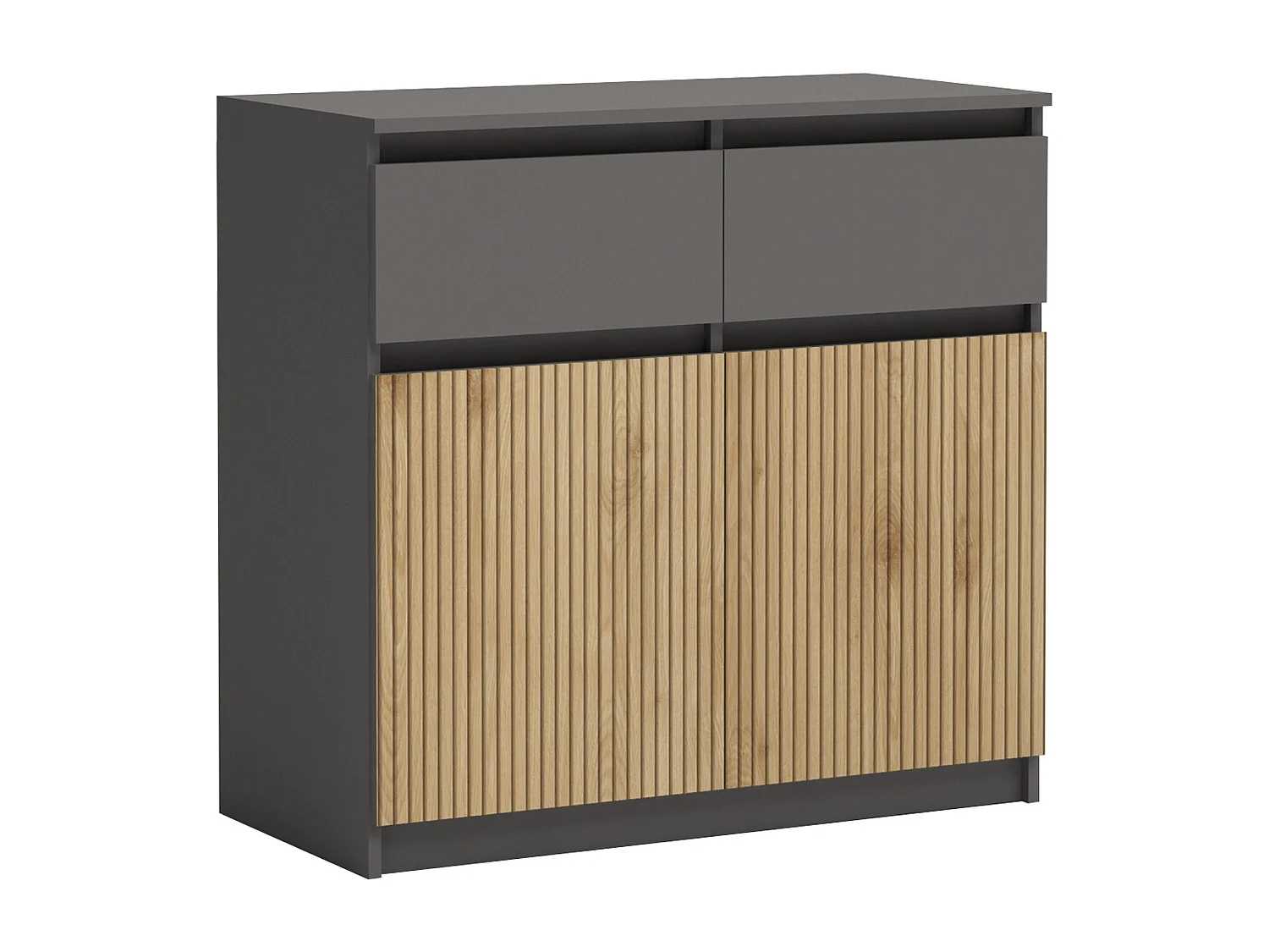 Comò moderno con ante e cassetti 90x86x43 cm in rovere cannettato e grafite CG44