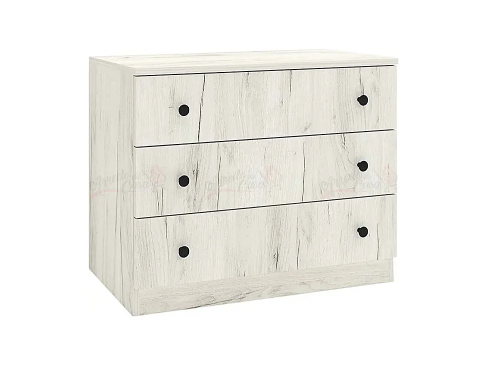 Comò da camera da letto effetto legno minimalista con tre cassetti CSMG1 70x57 bianco legno