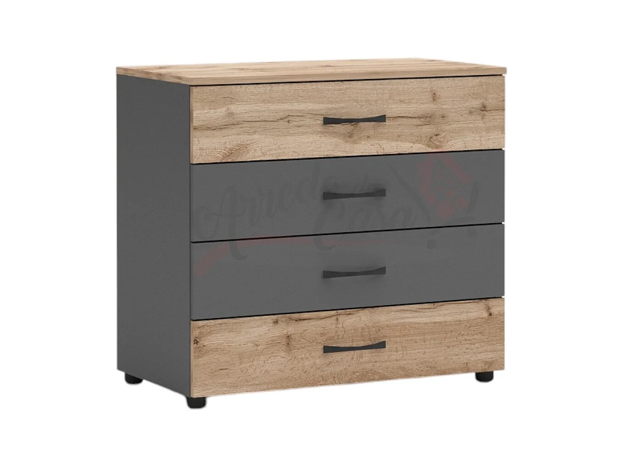 comò da camera da notte design moderno con quattro cassetti CG4 80x74 rovere e antracite